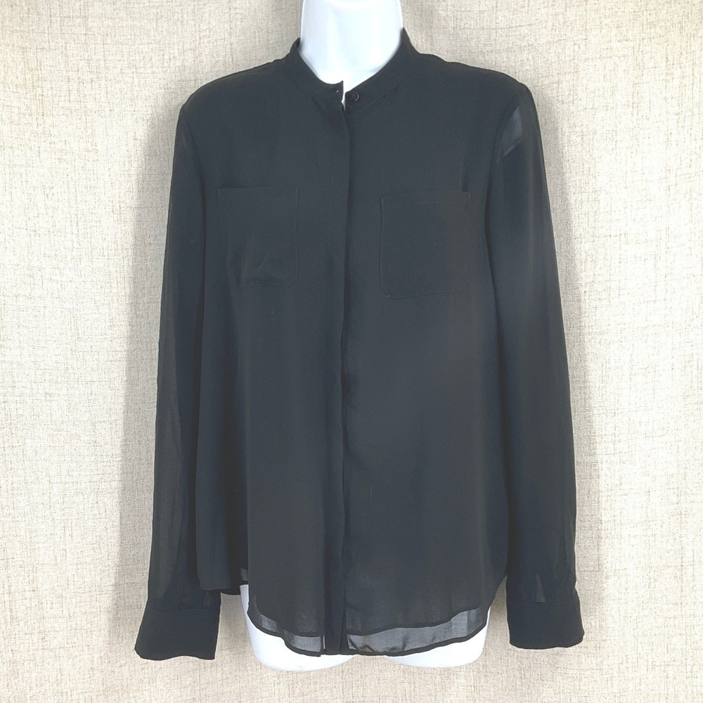 Armani Exchange Blouse Womens Medium Black Sheer‎ Mandarin Collar Luxury